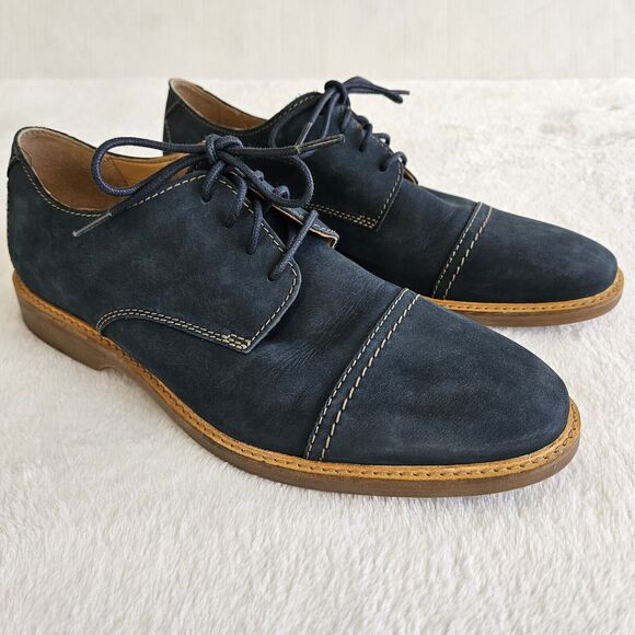 Clarks Other - Clarks Oxford Shoe Mens 11 Atticus Cap Toe Navy Nubuck Lace-up Comfort Leather
